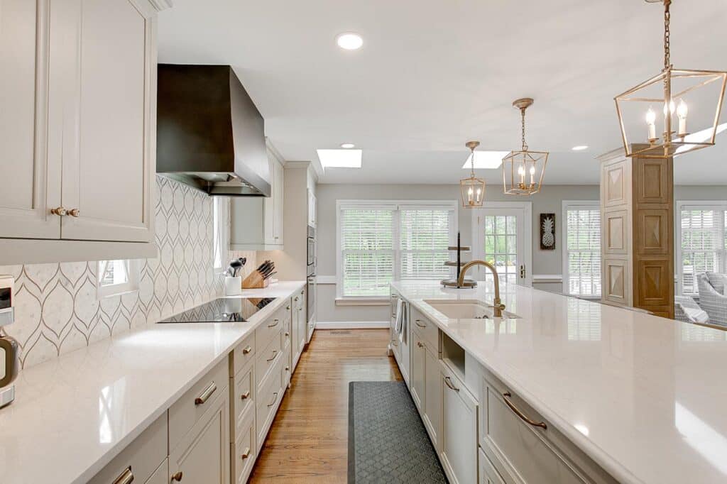 Luxury interior staged kitchen white stone countertops decor sto